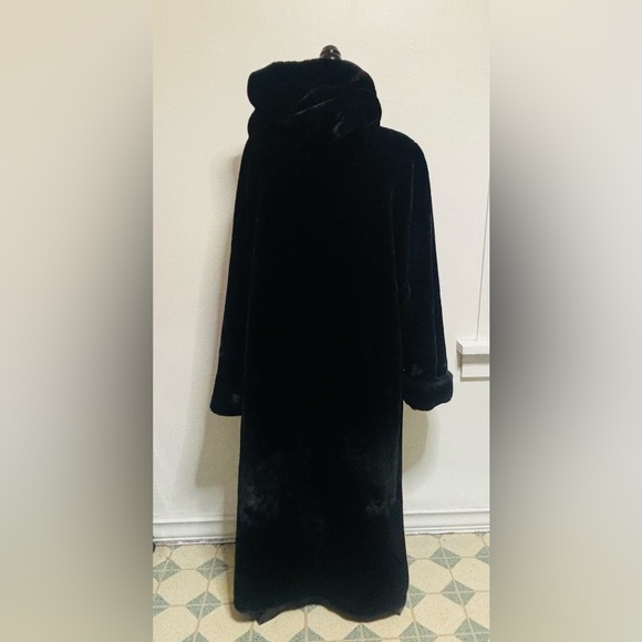 Nuage Full Length Black Faux Sheared Hooded Coat Medium - Picture 5 of 13